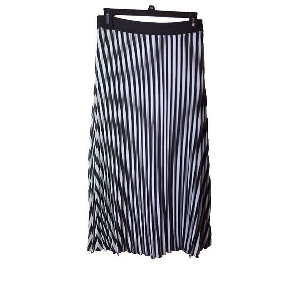 Lavish Dresses & Skirts - Vintag Lavish Woman's Striped Vertical Pleated Black and White Midi Skirt Size L